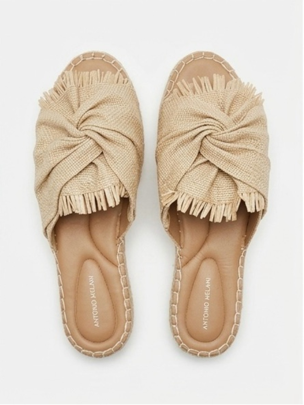 Antonio Melani Beige Knotted Fringe Espadrille Mules